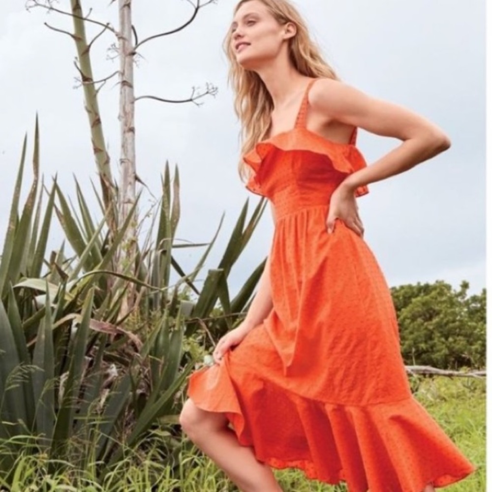 J. CREW Ruffle Eyelet Midi Dress in Hibiscus 2